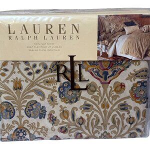 LAUREN Ralph Lauren Twin Flat Sheet Beige Marakesh Paisley 100% Cotton NEW